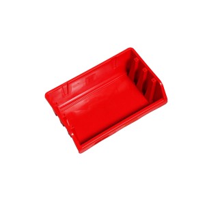Rote LUX Lagersichtbox Größe 5, stapelbar und mit Aufhängelasche für Aufbewahrungssysteme.