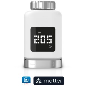 Bosch Smart Home Heizkörperthermostat II [+M] zur Hausautomation mit digitaler Temperaturanzeige.