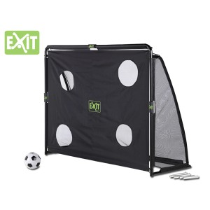 Porta da calcio in acciaio EXIT Coppa nera (220x170cm) con parete di allenamento e pallone.