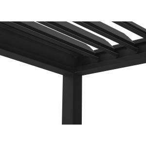 Dettaglio della pergola Carinda in alluminio antracite con tetto a lamelle.