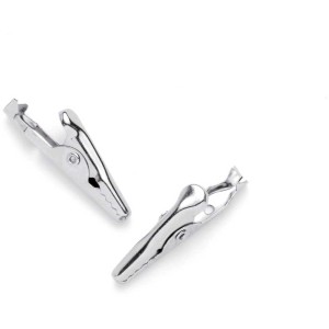 Vier silberne Krokodilklemmen, ca. 3 cm, für Schmuckbasteln und Notizhalter.