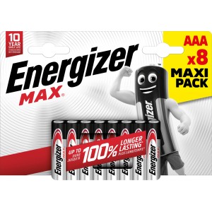 Energizer Max AAA batterie, confezione da 8. Batterie alcaline per dispositivi di uso quotidiano.