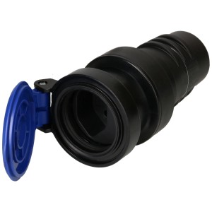 Connecteur noir T13, 3 pôles, IP55 avec couvercle bleu, adapté aux chantiers et à l'industrie.
