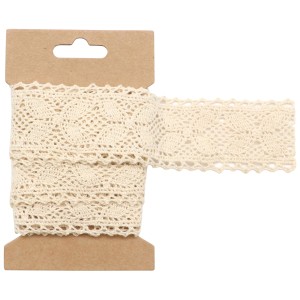 Nastro di pizzo beige, larghezza 40 mm, lunghezza 2 m, su una bobina di cartone. Ideale per l'artigianato e la decorazione.