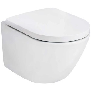 Set WC sospeso AquaSu® Turas 2.0 bianco con coperchio chiuso, senza brida e con tecnologia di scarico Swirl.