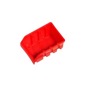 Rote LUX Lagersichtbox Größe 2, stapelbar und zur Wandmontage geeignet.