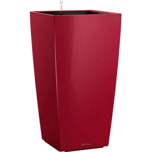 Pot de fleurs Lechuza Cubico Premium rouge écarlate brillant, 40x40 cm, pour intérieur.