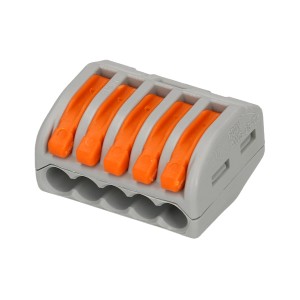 Connettore Wago grigio, 5 poli, per connessioni elettriche.