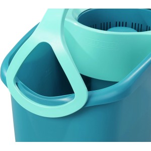 Leifheit Clean Twist Disc Mop Ergo Set, dettaglio del secchio blu-turchese con setaccio rotante.