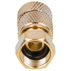 Connettore F Schwaiger dorato a vite 6,5 mm per cavo coassiale.