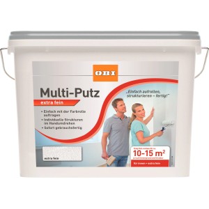 Secchio di OBI Multi-Putz extra fine, bianco, 10 kg, pronto all'uso per decorare le pareti.