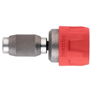Metabo Schnellwechselbithalter Quick für Schrauber. Grauer Metall-Bithalter mit rotem Metabo-Griff, Zubehör für 1/4 Zoll Bits.