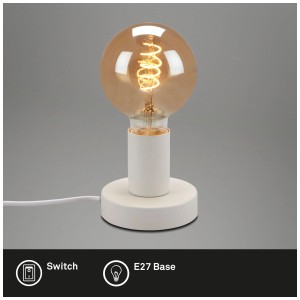 Lampada da tavolo bianca Briloner con attacco E27 e lampadina a vista.