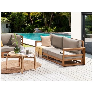 Beliani Divano da giardino Timor II, 2 posti, marrone chiaro, legno acacia, mobili lounge con cuscini.