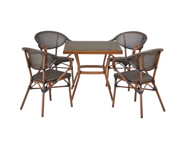 Beliani Set Di 4 Sedie Da Giardino In Alluminio Marrone Vintage Con Cuscini Beige - Impilabili Con Braccioli - 3