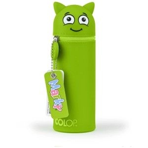 Astuccio Marky verde in silicone con faccia da mostro e cerniera per penne.