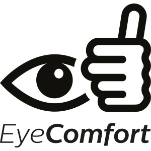 EyeComfort Logo: Auge mit Daumen hoch für angenehmes Licht der Philips LED Lampe.