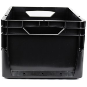 Box Eurobox-System nera (40x30x22 cm) a parete piena, adatta per lo stoccaggio.