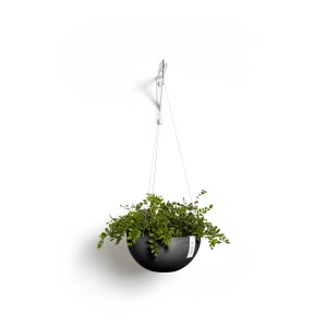 Ecopots Brussels vaso sospeso, grigio scuro, 26,5x13cm, con pianta verde.