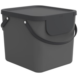 Panier à linge noir Rotho Albula (40L) avec couvercle et poignées, incl. autocollants.