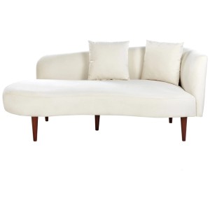 Chaise longue Beliani Chaumont crème en velours avec deux coussins et pieds en bois foncé.
