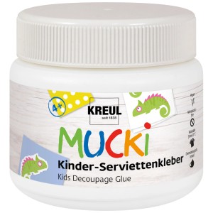 Kreul Mucki Kinder-Serviettenkleber 150ml, transparent, für Serviettentechnik und Decoupage.