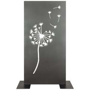 Paravent de jardin en métal anthracite Nouvel Vento avec motif pissenlit.