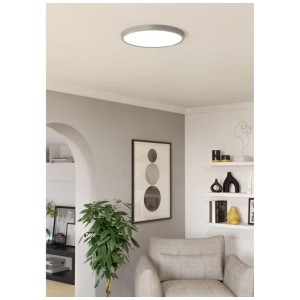 Runde Eglo LED-Deckenleuchte Fueva 6 in Nickel-Optik, Durchmesser 39 cm. CCT-Lichtfarben.