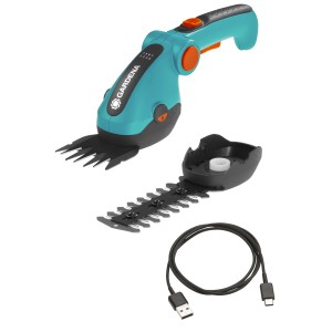 Gardena ComfortCut Li cisailles à gazon et à arbustes sans fil avec câble de charge USB-C.
