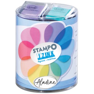 Aladine Stempelkissen Pastell Set, 10 Mini-Stempelkissen in verschiedenen Farben.