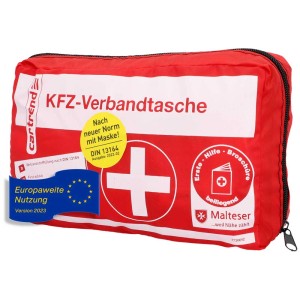 Kit di pronto soccorso Cartrend rosso DIN 13164 con croce bianca e cerniera.