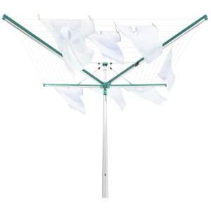Stendibiancheria rotante Leifheit Linomatic 600 Deluxe con copertura e bucato bianco.