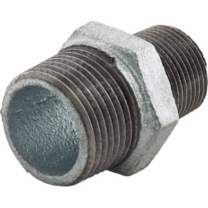 Raccordo in ghisa malleabile zincata con riduzione, da 33,3 mm a 26,4 mm, per collegamenti di tubi.