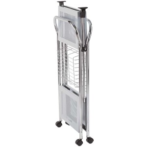 Chariot de cuisine pliable Wenko Sunny argenté avec 2 étagères et panier.