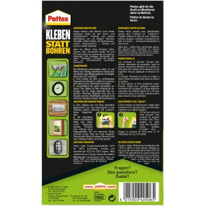 Pattex Klebestrips : 10 pièces. 'Kleben statt Bohren' (Coller au lieu de percer) pour une fixation propre et sûre sans perçage.