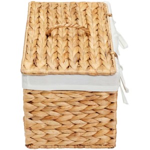 Panier de rangement marron Diaqua Romance en jacinthe d'eau avec couvercle et doublure en lin.