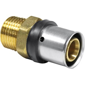 Raccordo a pressare in ottone 16 mm x R 1/2 per riscaldamento e acqua potabile.