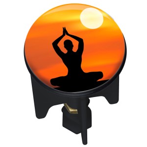 Wenko Tappo lavandino Pluggy Arrebol con motivo yoga al tramonto.