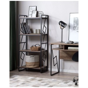Étagère Beliani Forres, marron/noir, avec 4 niveaux aspect bois et cadre métallique industriel noir.