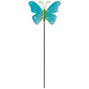 Blau-grüner Gartenstecker Schmetterling aus Eisen, 30 cm hoch, für Gartendekoration.