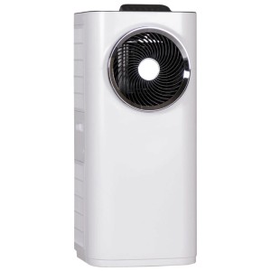 Condizionatore mobile 4in1 Kibernetik KL140 bianco con griglia rotonda e anello argento. Raffreddamento, riscaldamento, Wifi.