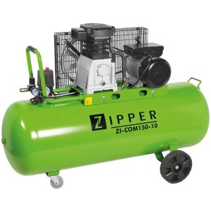 Compresseur vert Zipper ZI-COM150-10 avec réservoir de 150 l et deux manomètres.
