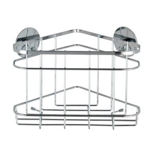 Étagère d'angle Wenko Turbo-Loc en acier inoxydable brillant, montage sans perçage.