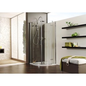 Cabine de douche quart de cercle Breuer Panorama, 4 éléments, effet chrome et verre de sécurité transparent.