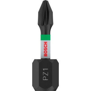 Robusta punta cacciavite Bosch Impact Control PZ1 nera con banda verde e logo per set punte.