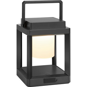 Lanterne solaire LED noire carrée, 13,5x13,5x18cm avec poignée. Lampe de jardin décorative.