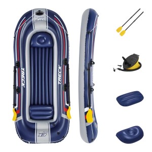 Ensemble de bateau gonflable Bestway Hydro-Force Treck X3 avec pagaies, pompe et sièges.