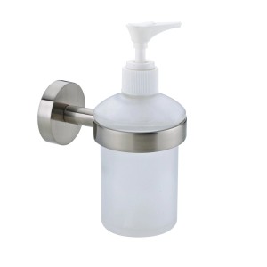 Nie Wieder Bohren Dispenser sapone Moon con supporto a parete in acciaio inox e vetro satinato.