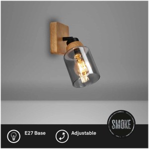 Schwarze Briloner Spot-Leuchte mit Holz und Rauchglas, dreh- und schwenkbar.