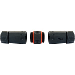 Connettore di rete Schwaiger CAT 6A per esterni, nero, per collegare cavi di rete all'aperto.